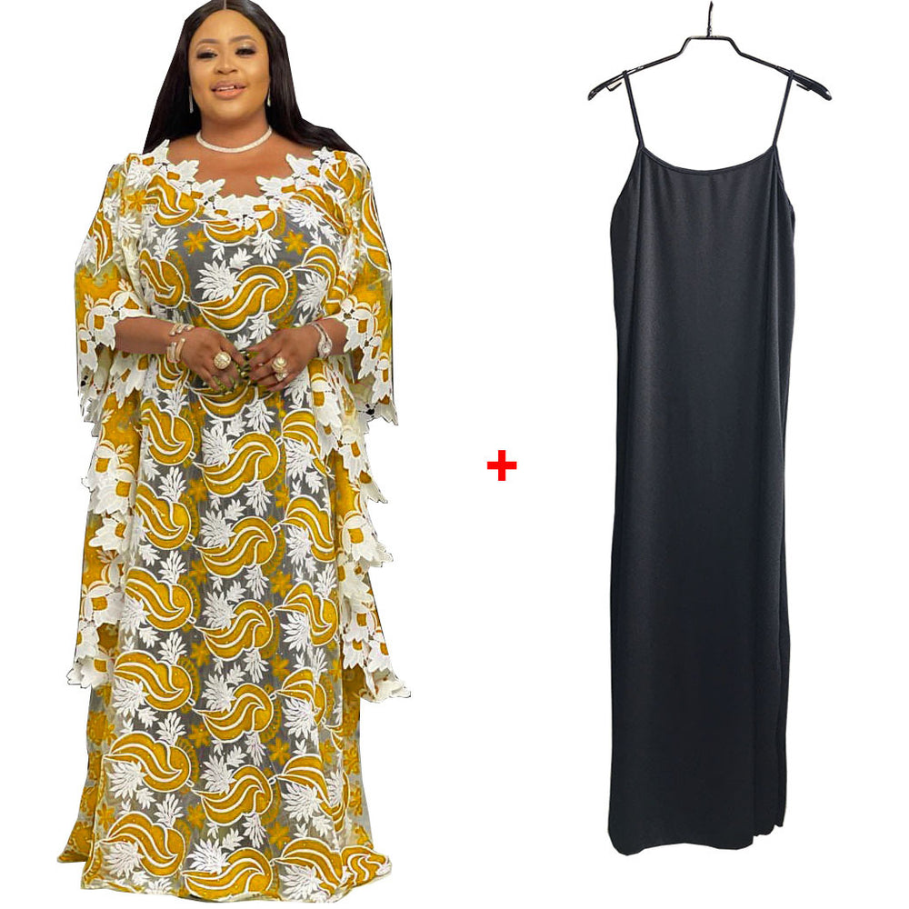 supply african plus sizeloose bat shirt women's colorful water-soluble lacev neck blouse robe dress