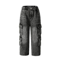 Export kids pants distressed jeans k-style multi-flap pocket pantsloose cool girlstraight-legretroloose pants