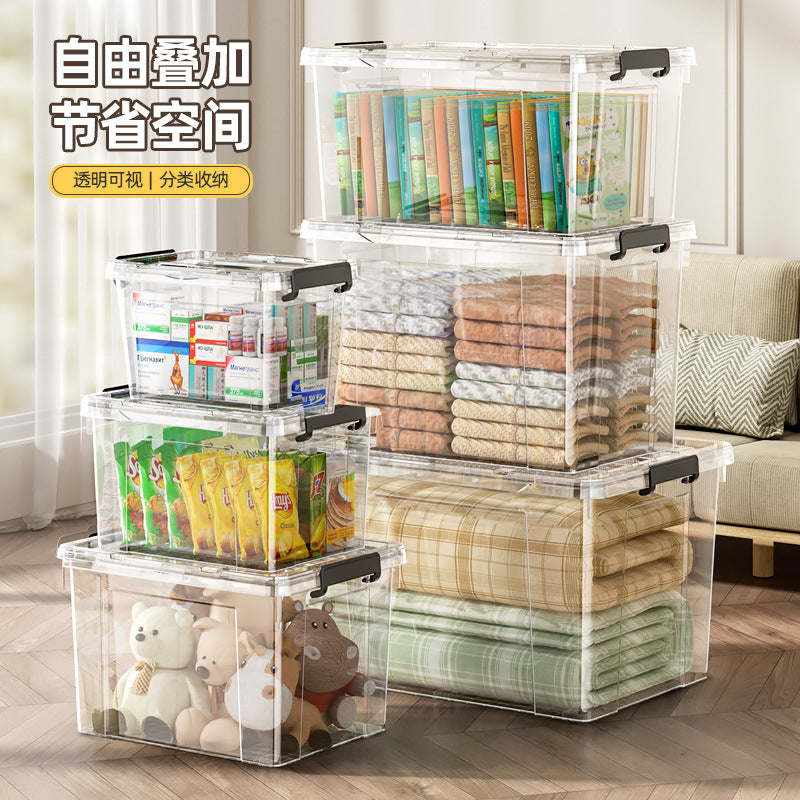Transparent extra-large storage bin with lid - plastic household clothes organizer - oversized storage and organization box