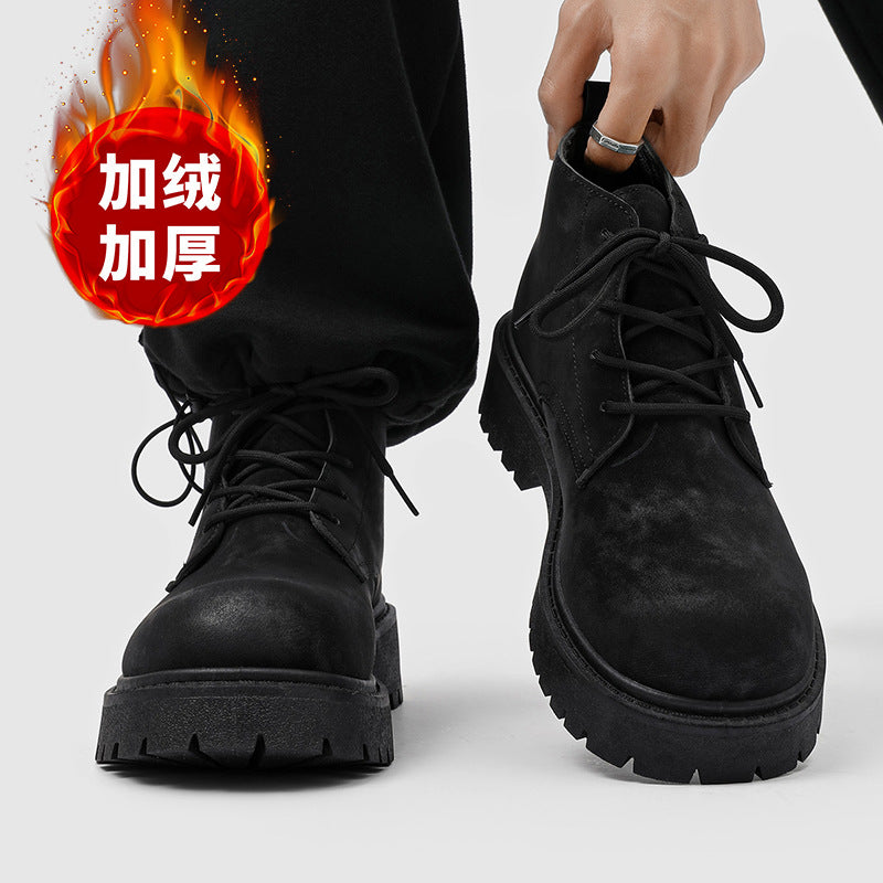 Derby shoes men's winternew arrivalhigh top british big toe bootsretro short boots workwearfleece-linedheattech cotton shoes for men