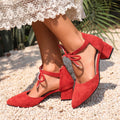 Fashionelegant pointed thick medium heel flats2026 new arrivalslimming lookeasiest for match suede straps pure color breathable women's shoes