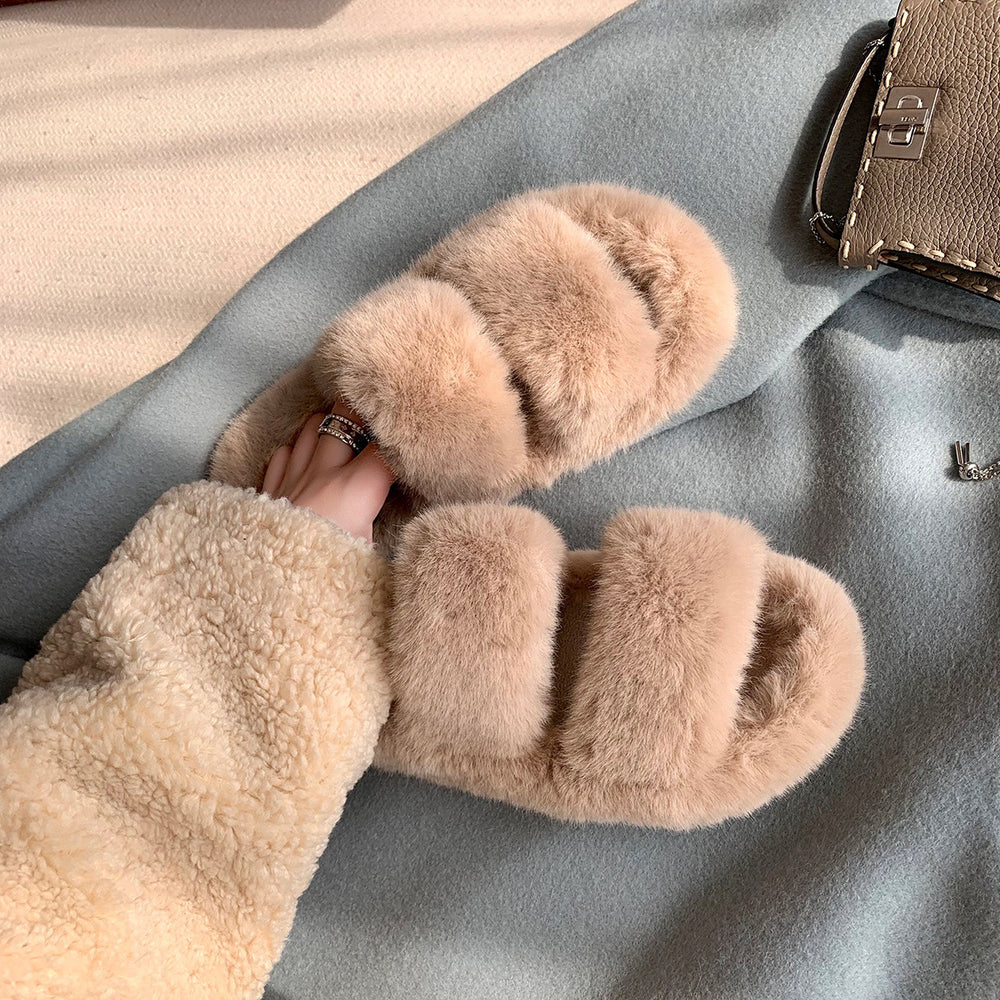 New arrival parallel strap best selling fur slippers for women fall and winteroutwearplatform shoesthick soleheight-increasing soft bottomfor homeoutwear cotton slippers