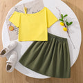 Export children's clothing 26summernew arrivalfashionprinting single-sided suspender off-shoulder short-sleeved tops skirt girlsuit