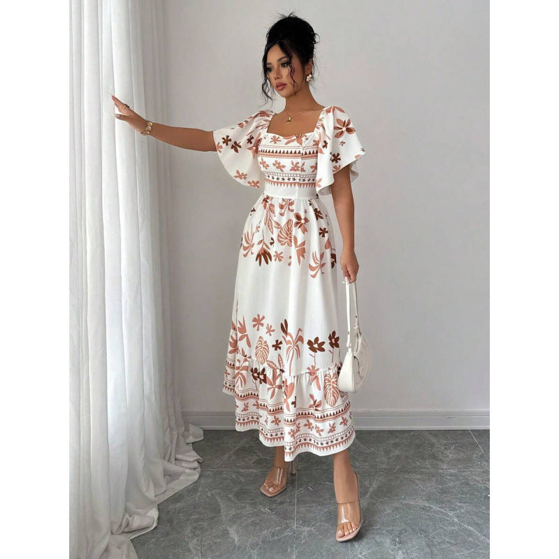 Amazon fashion elegant short-sleeve midi dress for women,  summer new arrival, slimming and figure-flattering