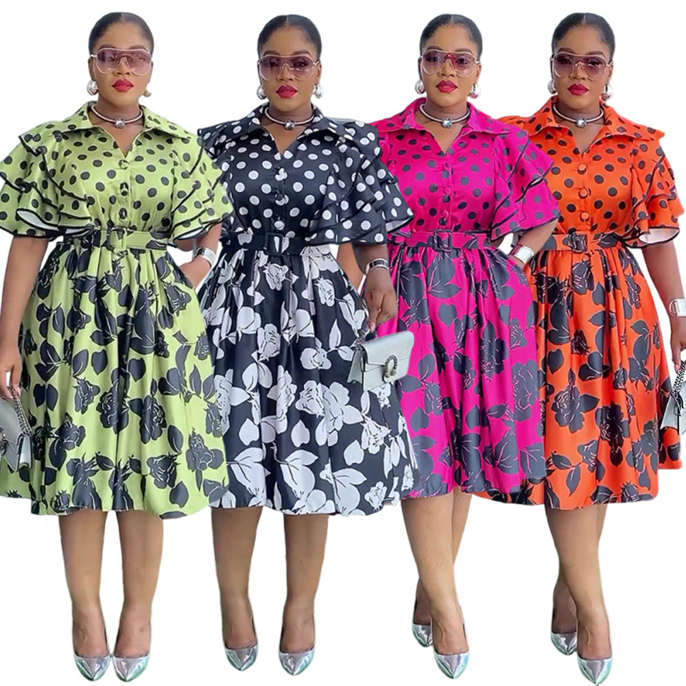 Amazon fashionexport cross-border printed shirt plus size dress women's new a-line skirt africa