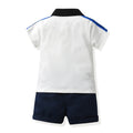 European and american new boys' summer two-piece set: boys' summer outfit, cotton patchwork polo shirt, t-shirt for mid-to-large children