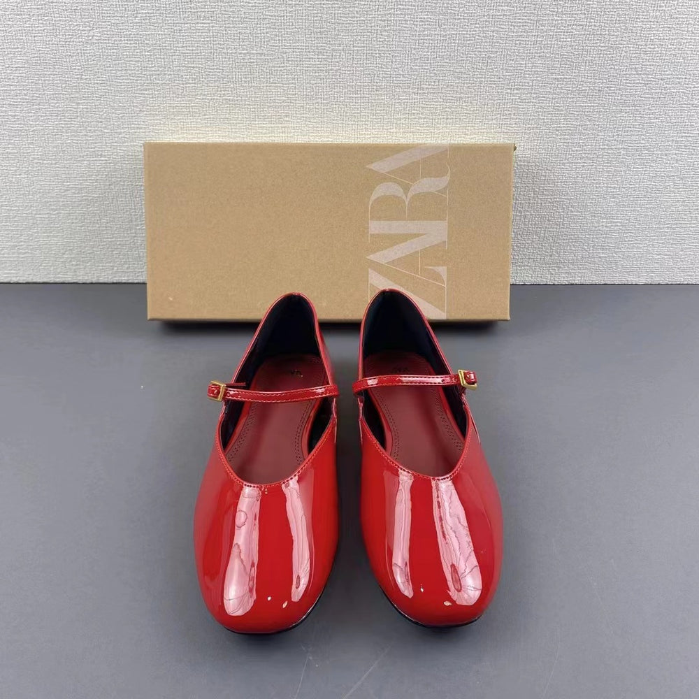 Za women's flats - 2024 summer new collection - bright red patent leather mary janes - ballet flats - women's shoes