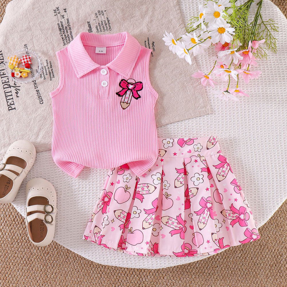 Children's clothing shein cross-border girl suit sleeveless vest + skirt two-piece set