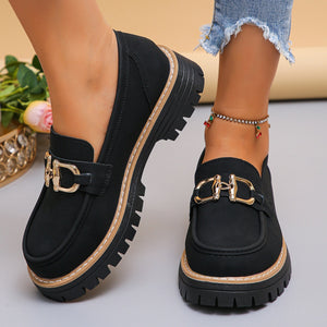 plus size british style loafers for women all year roundfashion chain color matching platform shoes thick sole slip-on height increasing flats