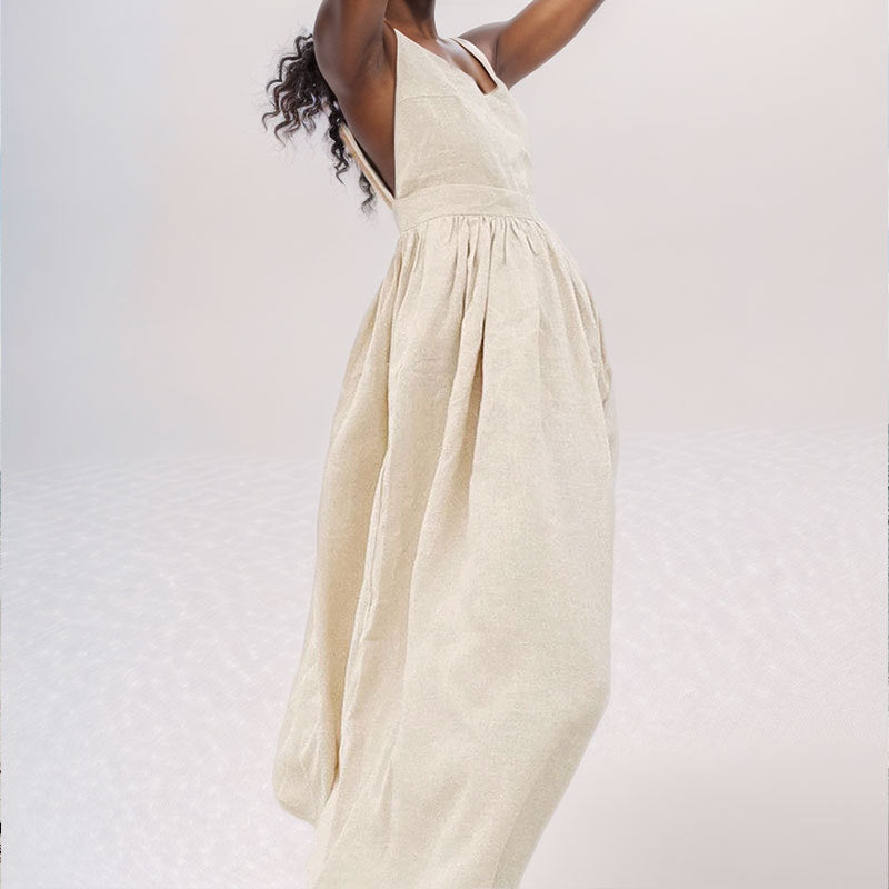 cross-border e-commerce women's fashion: european and american summer new arrivals - elegant and sexy strappy backless cami dress