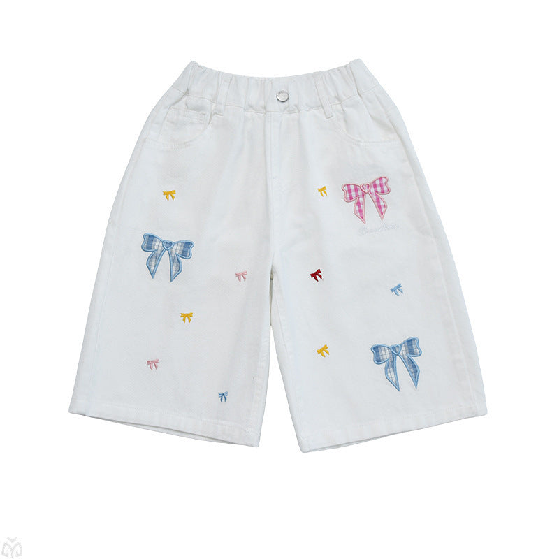 Girls' summer lightweight denim shorts - new  styles - perfect for toddlers and big kids - super cute mid-length shorts