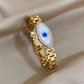 new stainless steel hollow watch pattern blue devil's eye golden open bracelet ins fashion temperament