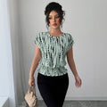 cross-border   independent station fashion women's summer short sleeve round neck elastic waist printing shirt