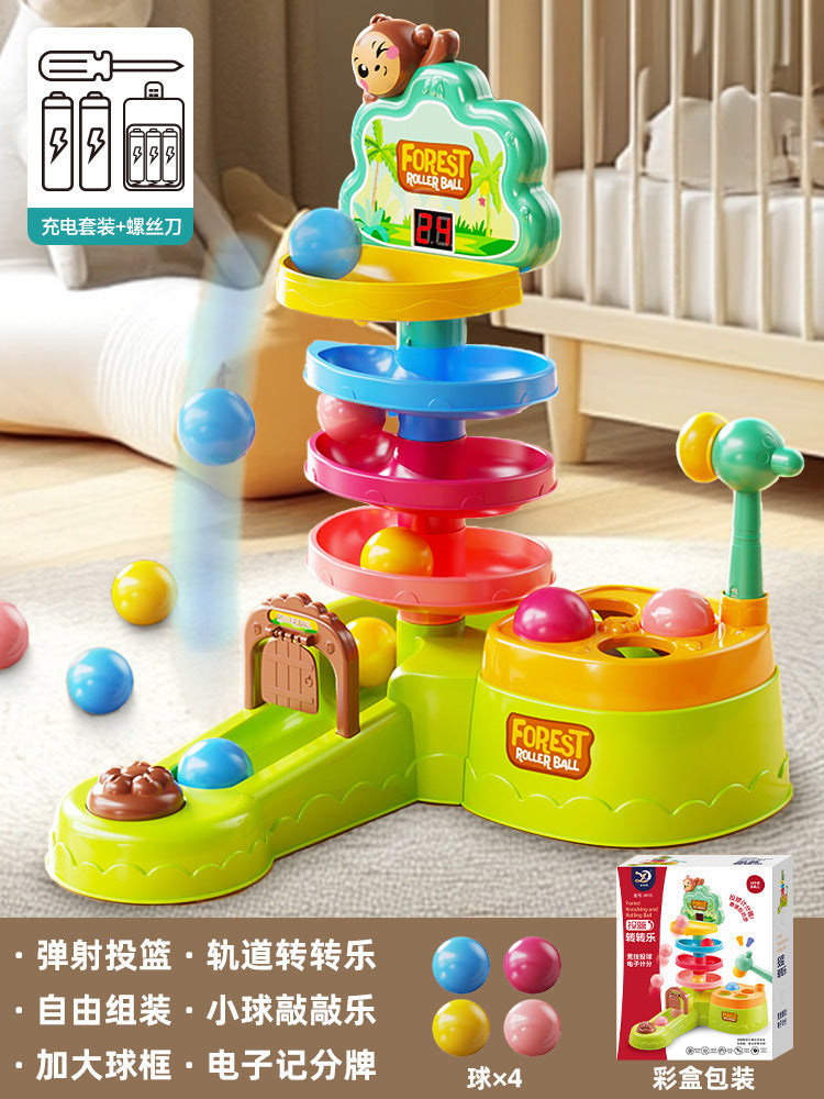 Baby educational fun ejection press shooting track ball spinning fun scoring game ball free stacking toy