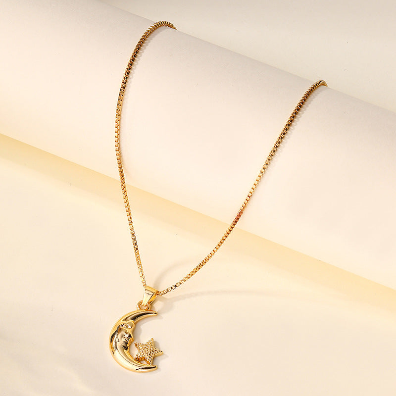 Wholesale versatile star necklace cross-border jewelry european and american alloy moon pendant women's minimalist high-end clavicle chain