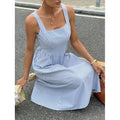 Aliexpress cross-border original design: women's square neck striped elegant dress for everyday wear