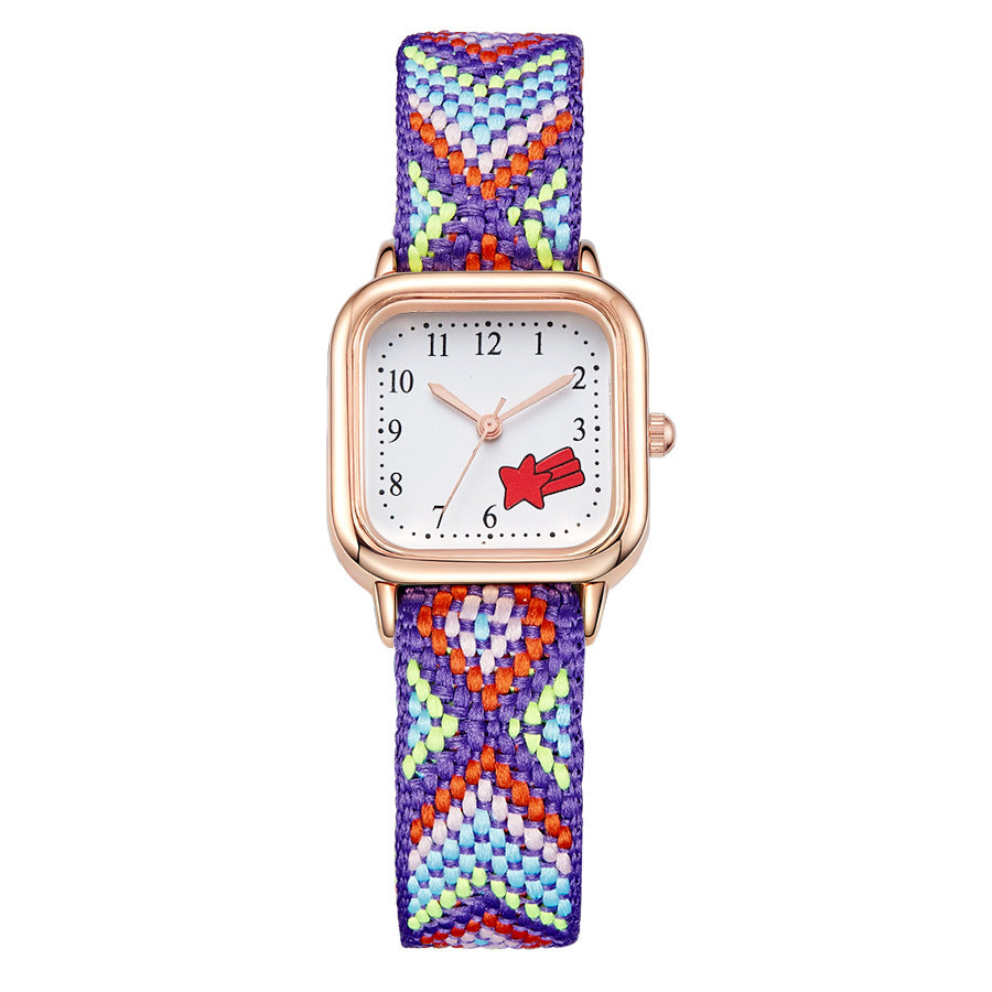 New braided cord square watch - versatile, mori girl style, fresh & cute, high-value, student-friendly, minimalist quartz watch - wholesale