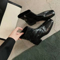 Influencer-approved korean-style square-toe, washed horsehide, slim-fit ankle boots for women. new autumn collection featuring chunky heels and a trendy bare-leg design