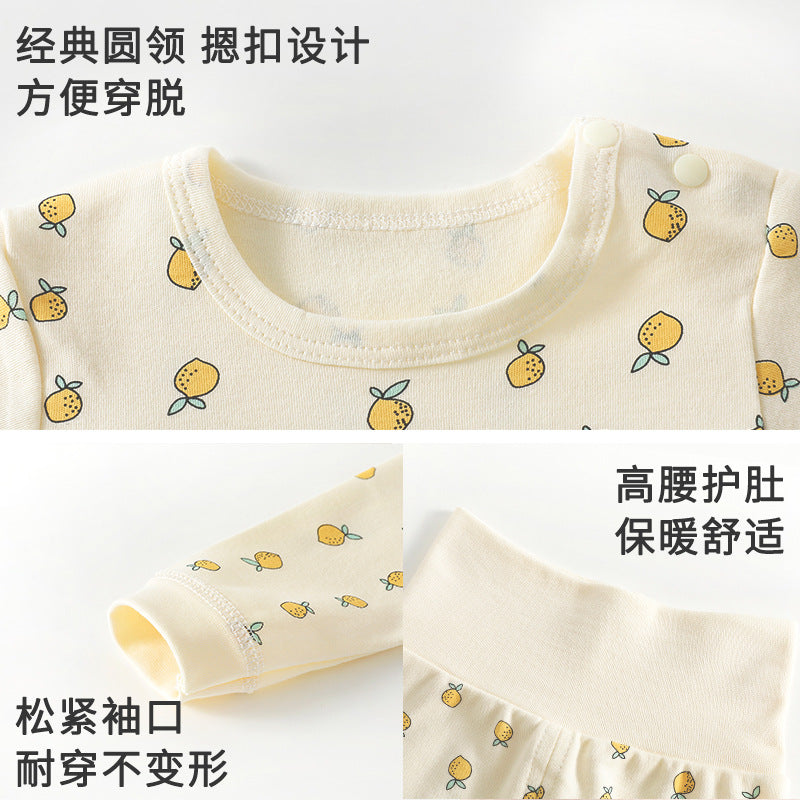 Cotton baby underwear set - high-waisted, belly-supporting, spring/autumn style - pajamas, loungewear, base layer, long johns