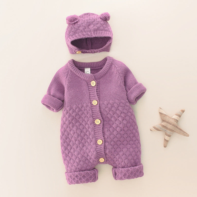 Baby knitting one-piece hoodie spring & fallnewborn clothing men's and women's baby sweater cute heattech romper 06