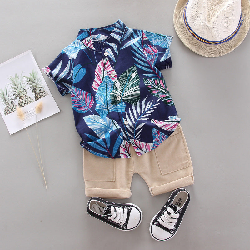 Kids' short-sleeve set: boys' printed shirt, southeast asian style shirt set, children's clothing cross-border wholesale