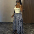 European and american cross-border women's clothing:  summer new arrival - high-waisted, slimming, asymmetrical, loose, flowy, long striped midi skirt