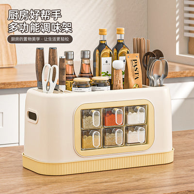 Seasoning box combination suitfor home knife holder kitchen supplies seasoning storage rack all-in-one multi-grid multifunctional storage box