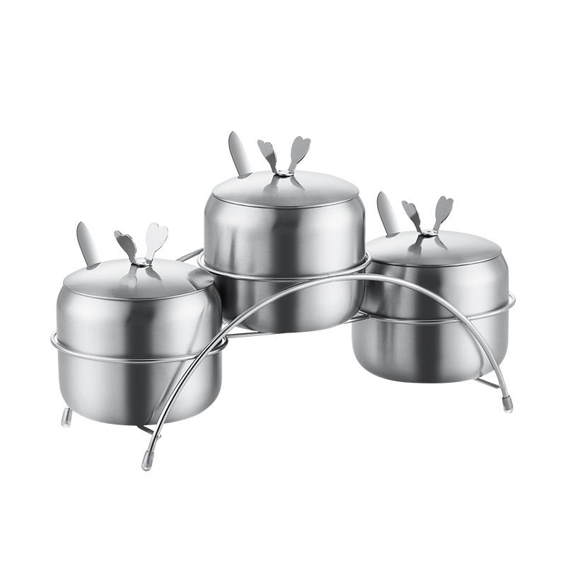 304 stainless steel spice jar set - rotating kitchen condiment organizer for home use - includes sugar, pepper, and seasoning containers