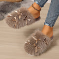 New arrival cross-border winterbows large fur slippers indoor heattech plus outer thick sole shit-feeling cotton slippers wholesale