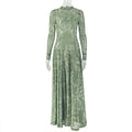 European and american style ins cross-border women's clothing retro waist printing light a-line skirt slightly see-through stand-up collar long sleeves comfortable dress