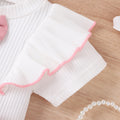 Kids' korean style summer outfit: bowknot short-sleeve ruffle top and belted pants set for girls (pullover style)