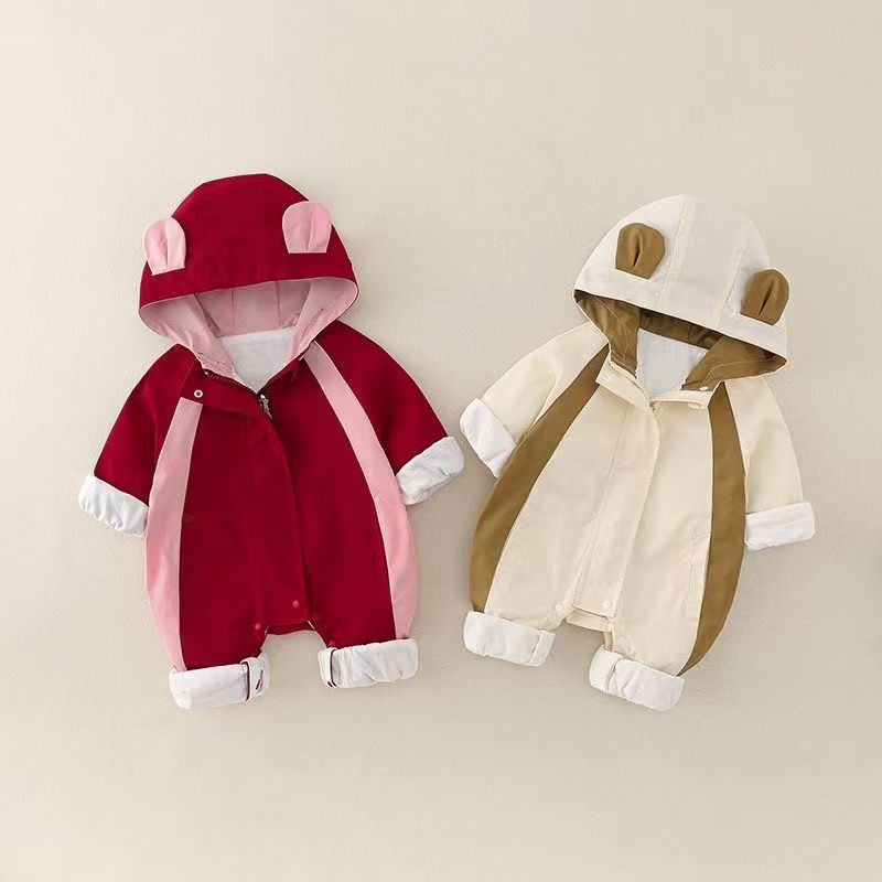 Baby onesie winter outfit - casual & stylish outdoor wear - color block design - cotton-padded for boys & girls