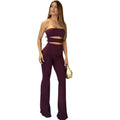 autumn european and american style new solid color high neck long sleeve top slim fit hollow out slightly flared jumpsuit set for women
