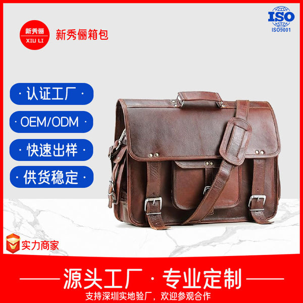 First layer cowhide business travel handbag large capacity leather computer bag office, bag multi-function laptop