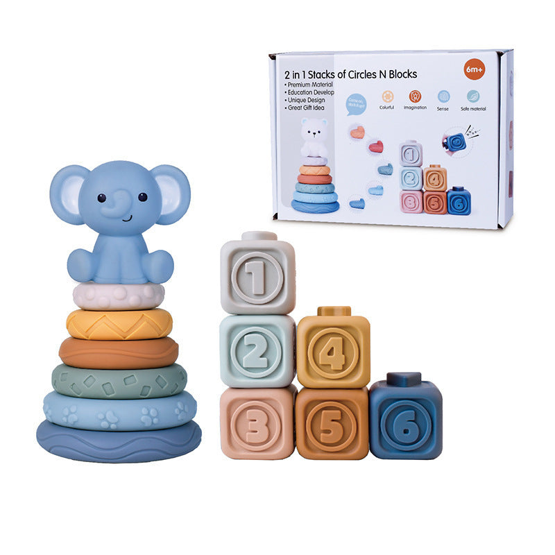Cross-border  export baby soft glue stacking music baby stacking tower square building block digital cognitive toy