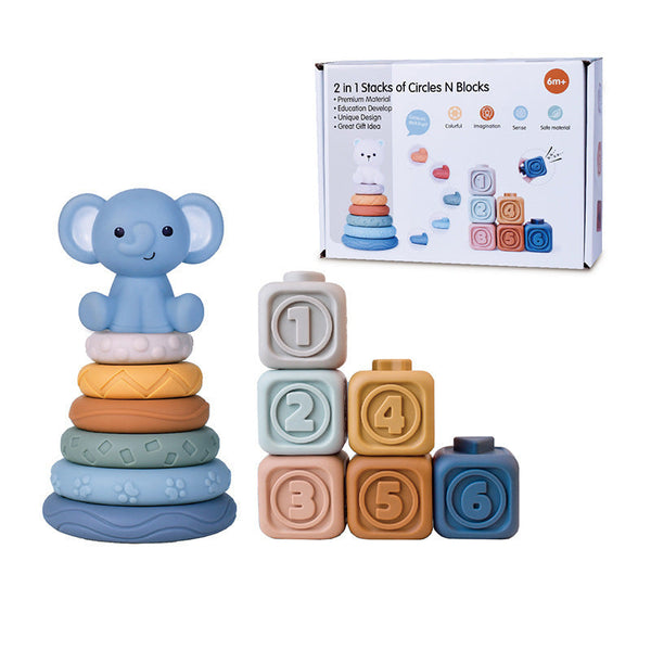 Cross-border  export baby soft glue stacking music baby stacking tower square building block digital cognitive toy