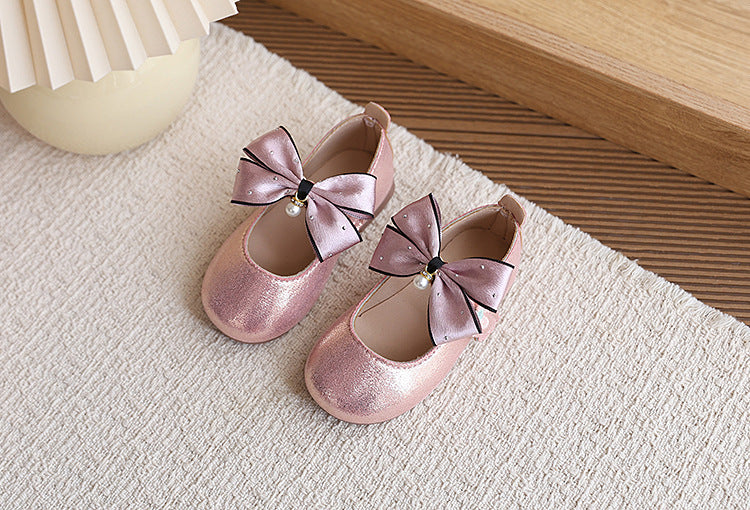girls' pearlescent princess shoes,  spring/autumn new collection, bowknot pearl soft sole first walking shoes, little girl's dress shoes
