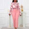 D457  fashion new arrivalfashionprinting strappy long-sleeved topshigh waist trousers casual pants exportsuit