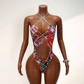 women's patchwork one-piece cutout bikini - edgy, fashionable, sexy halter bodysuit
