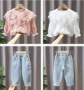 Spring outfit set  new stylish girls' baby fashionable toddler trendy denim spring two-piece set