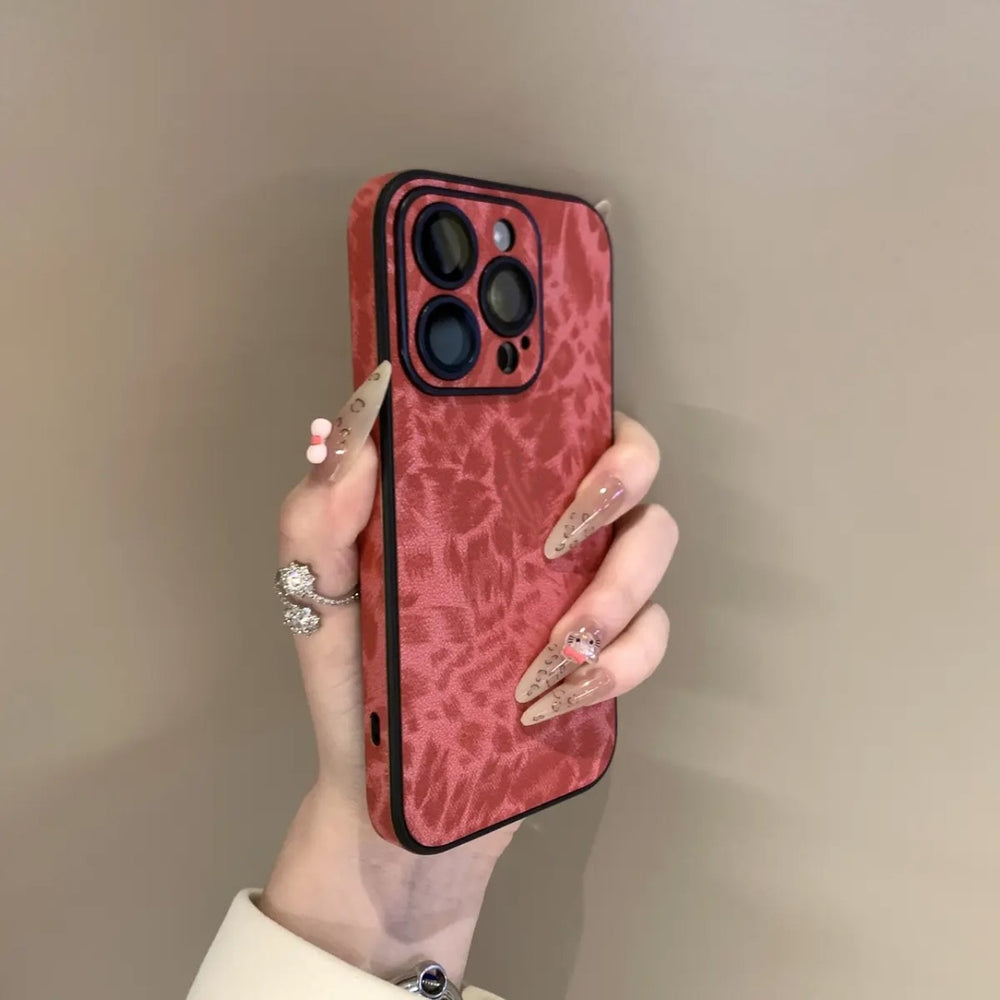 Leopard print leather texture phone case for iphone 17, protective cover for iphone 15 pro max, apple 15 with lens film, cross-border