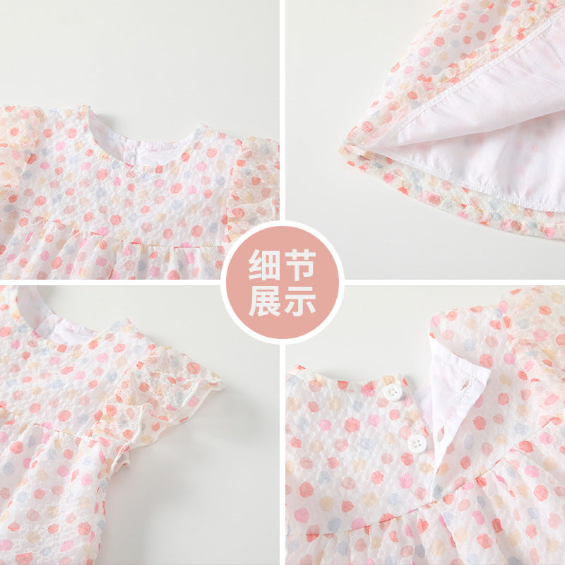 Ready-to-ship  summer new arrivals: japanese-style cartoon cute girls' polka dot three-piece outfit - little girl's clothing