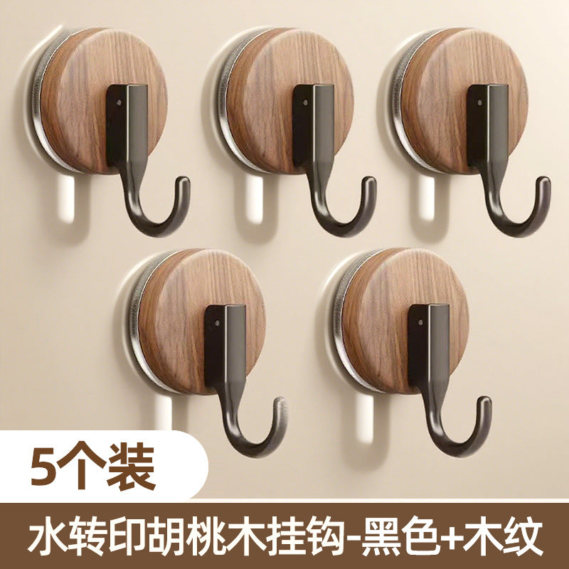 Walnut wood grain suction cup hooks - no drilling, heavy duty, over-the-door organizer for backpacks, hats, bathroom storage