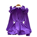 European and american fashion v-neck ruffle trim long sleeve blouse - women's  autumn high-end slim fit ruffle hem top