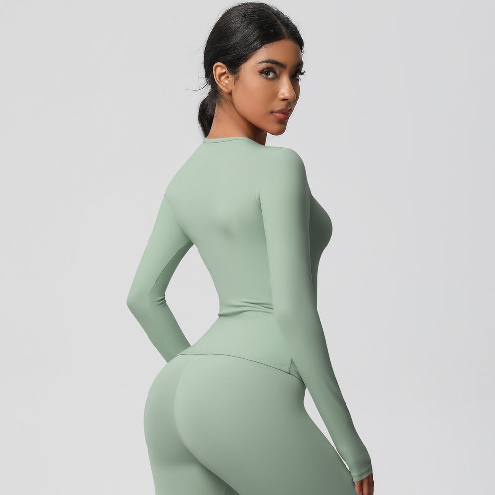 nude feel brushed yoga top - quick-dry, compression fit, long sleeve activewear for running and fitness