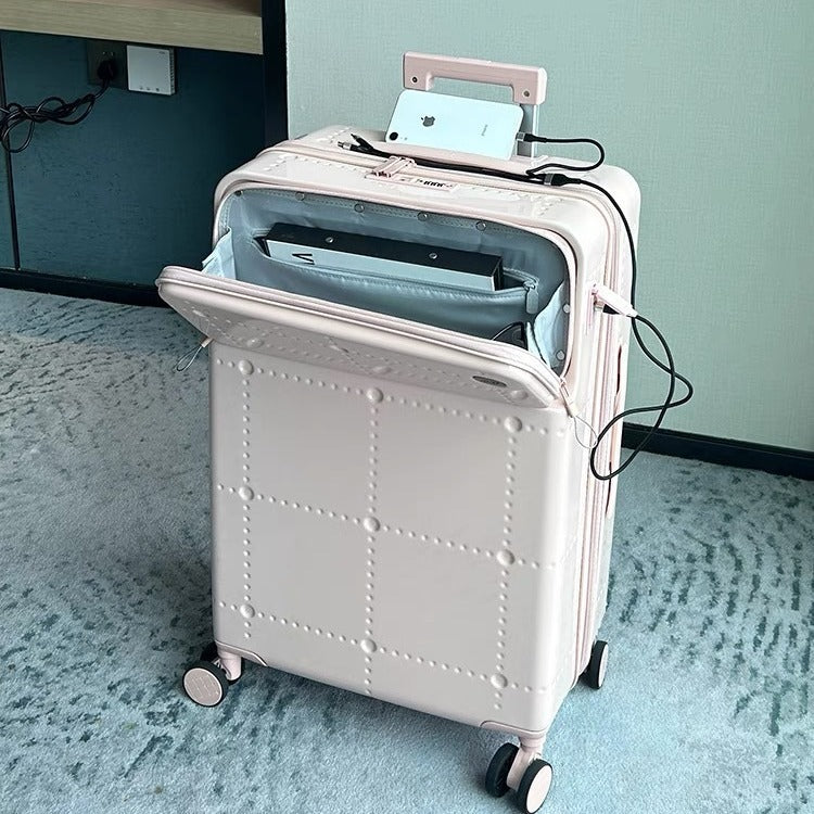 New front open lid suitcase Women's universal wheel trolley case Suitcase Convenient computer warehouse Boarding case Password case