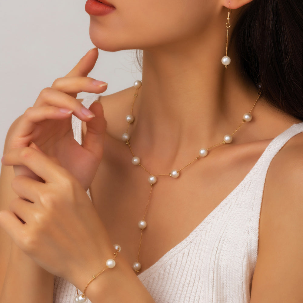 Pearl bracelet, earring, and necklace set wholesale - fashion jewelry for cross-border e-commerce (us & europe) - alloy lightweight luxury dangle earrings