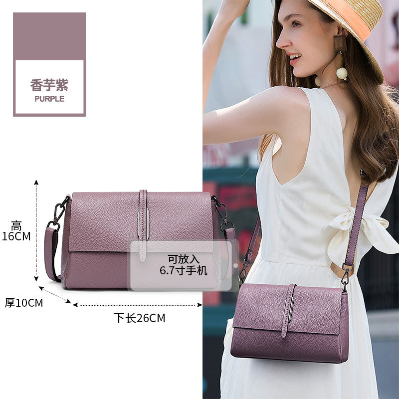 Fashion leather messenger bag women's 2025 new versatile cowhide small square bag large capacity casual lightweight shoulder bag small