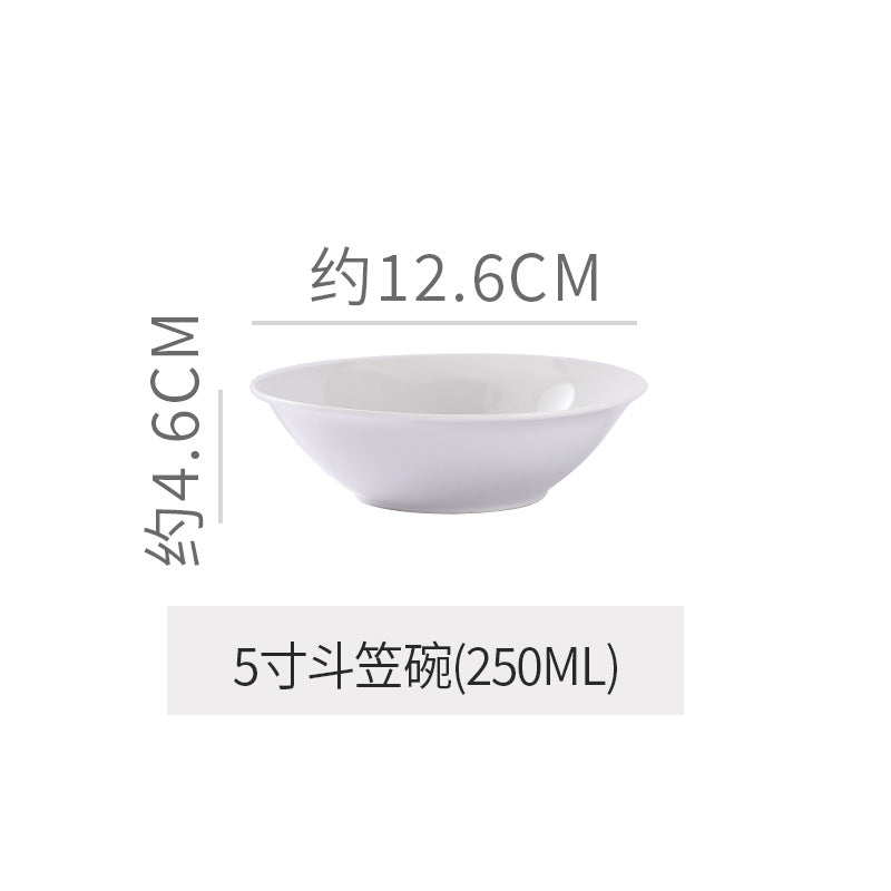 Minimalist pure white ceramic dinnerware set - ideal for restaurants, hotels, and home use. includes plates, rice bowls, soup bowls, and fruit/salad plating dishes