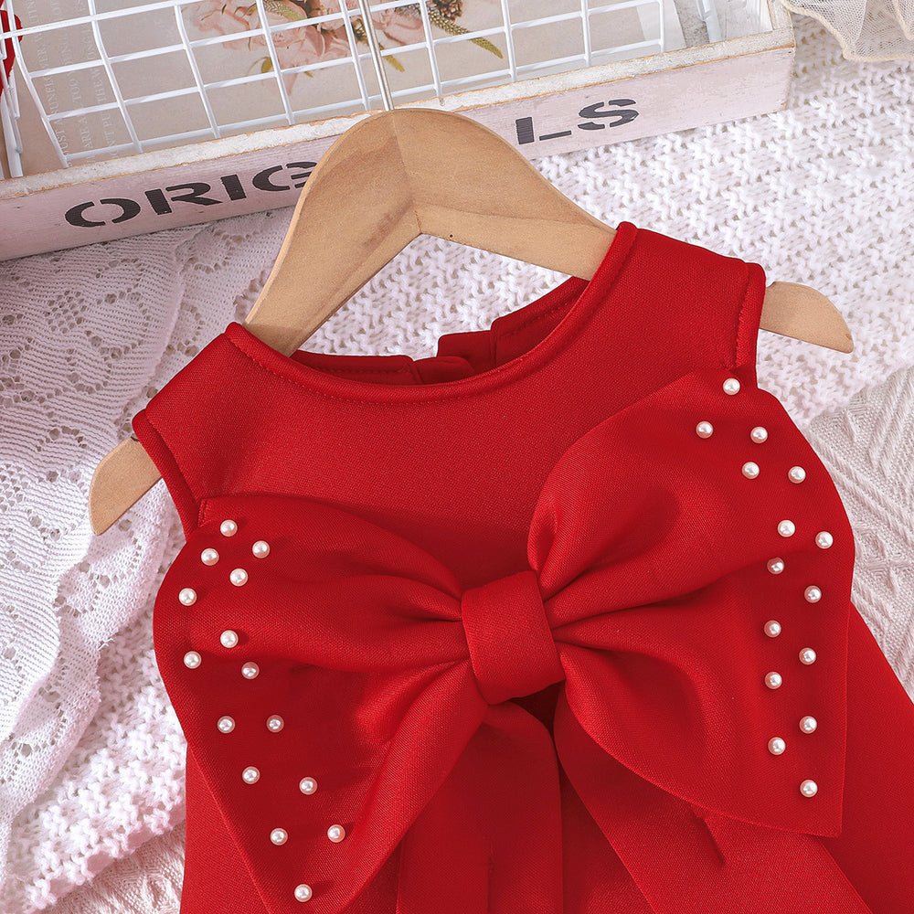new arrival: sweet girls' big bow beaded cake vest dress